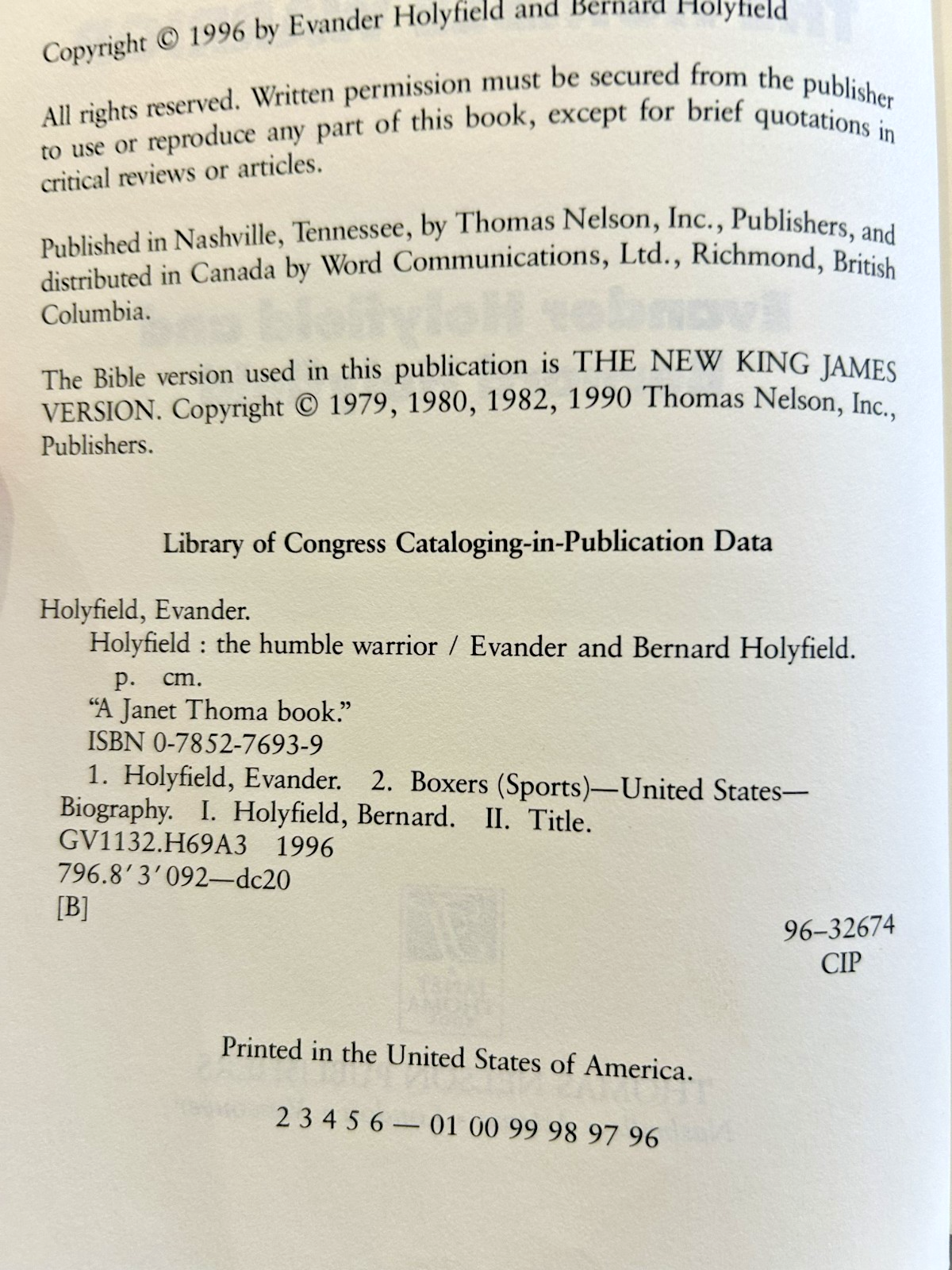Evander Holyfield The Humble Warrior Signed HC 1996 Autographed Autobiography