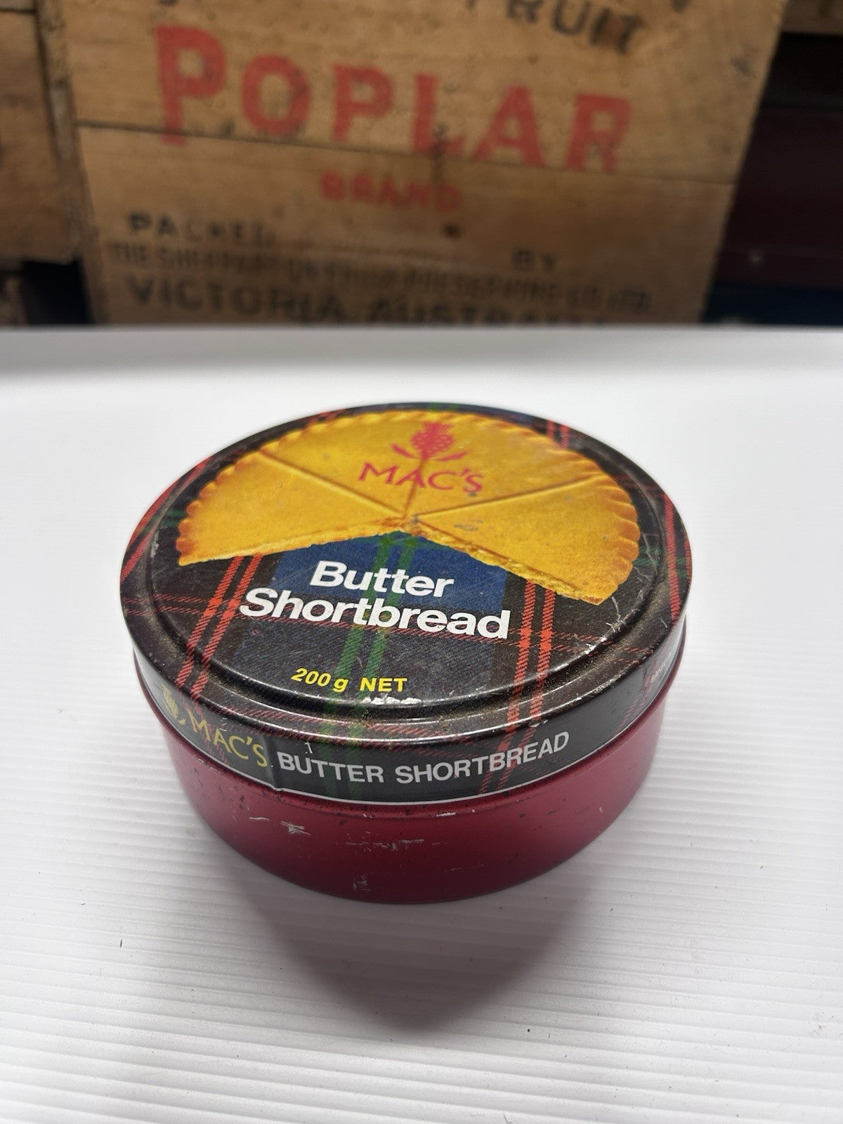 Vintage MAC’s Butter Shortbread Tin 200g Red Plaid Scottish Style Collectible