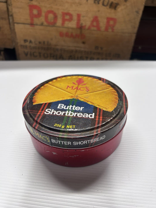 Vintage MAC’s Butter Shortbread Tin 200g Red Plaid Scottish Style Collectible