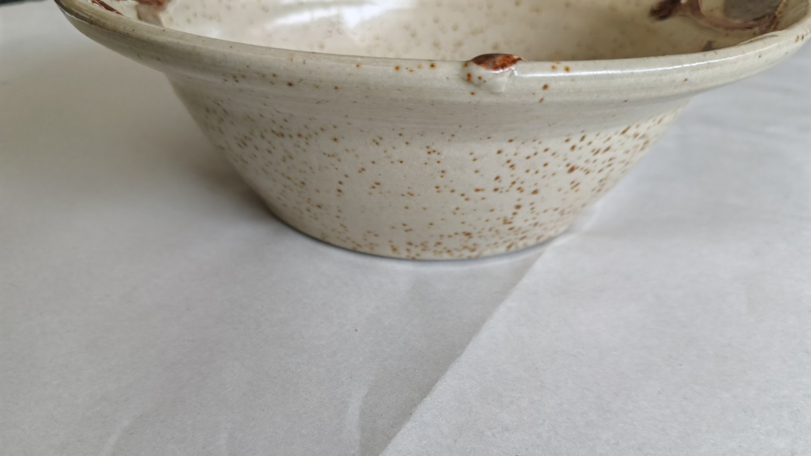 Vintage Studio Pottery Bowl with Leaf & Vine Relief | Speckled Stoneware| c.1970