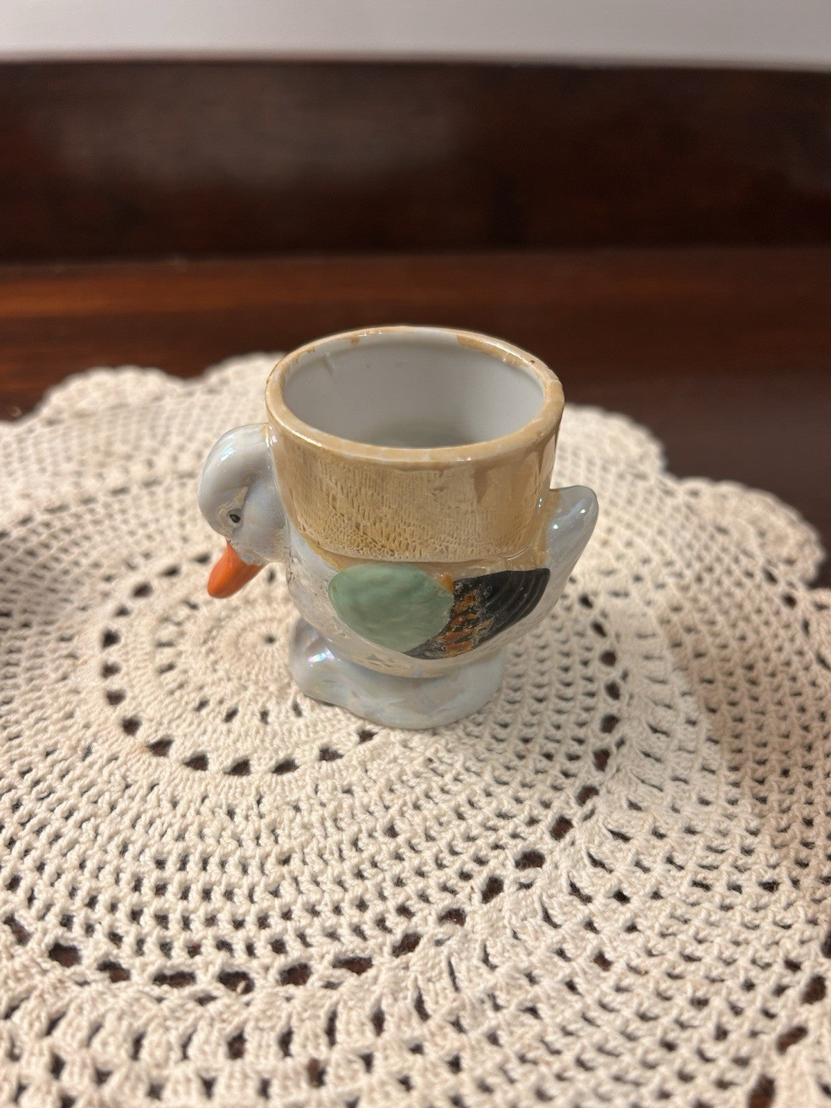 Pair Vintage Bird Egg Cups Hand-Painted Japan 1950s Ceramic Novelty Collectibles