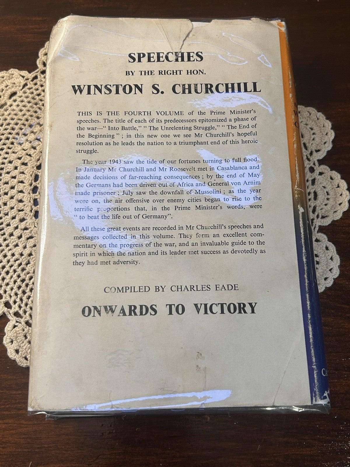 Winston Churchill Onwards to Victory 1944 1st Ed HC DJ 4th War Speeches Vol