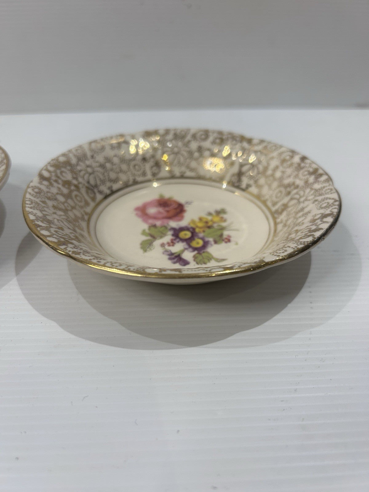 H&K Tunstall Floral Gold Lace Bowls x2 England Vintage Bone China