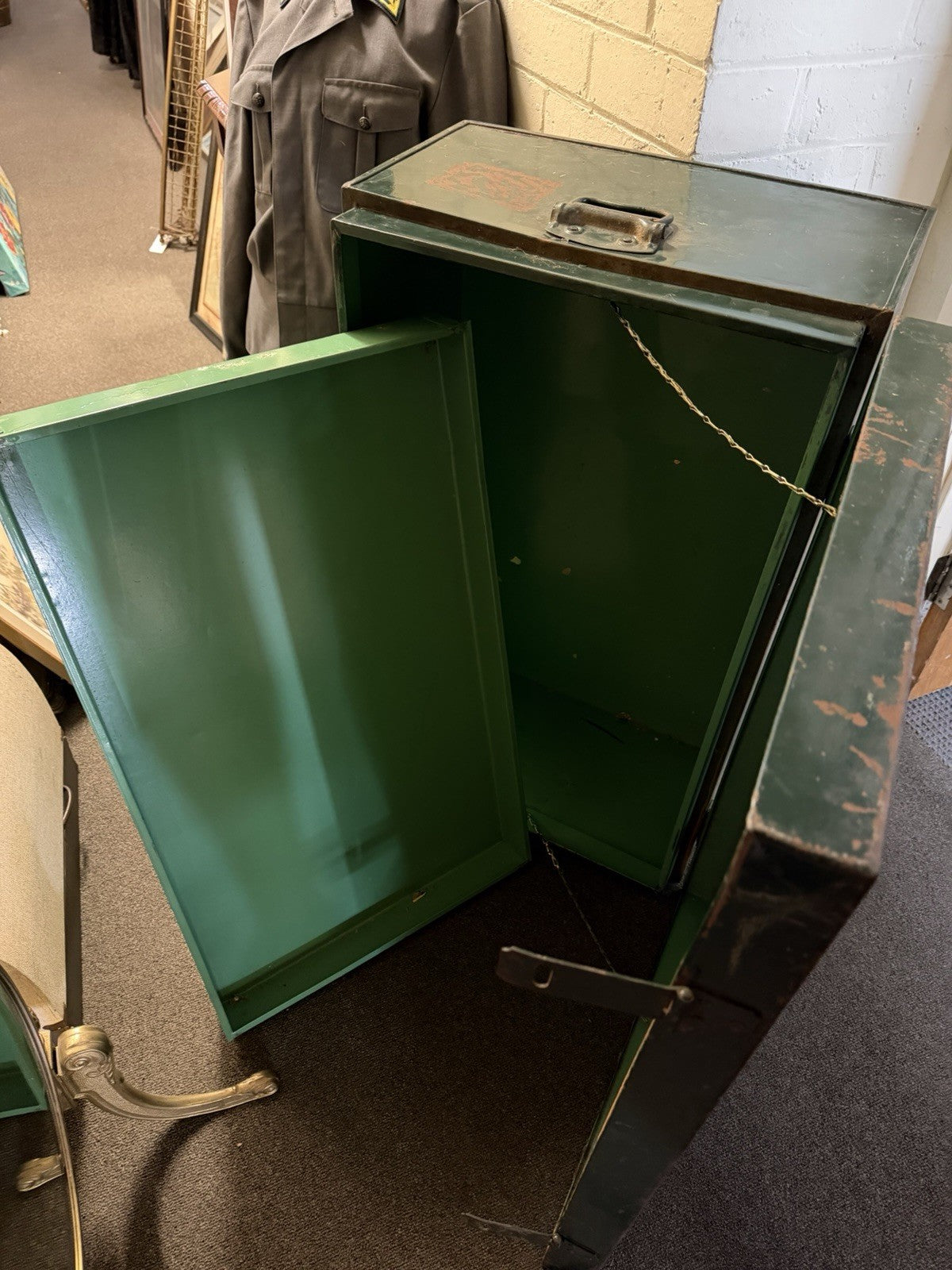 Vintage Military Style Green Steel Trunk Storage Chest Industrial Tool Box 87cm