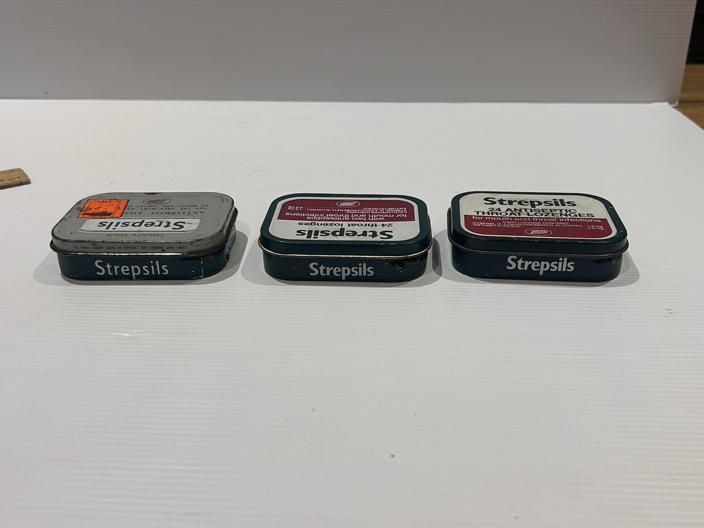Vintage Strepsils Tin Trio – Boots Antiseptic Throat Lozenges Advertising Lot