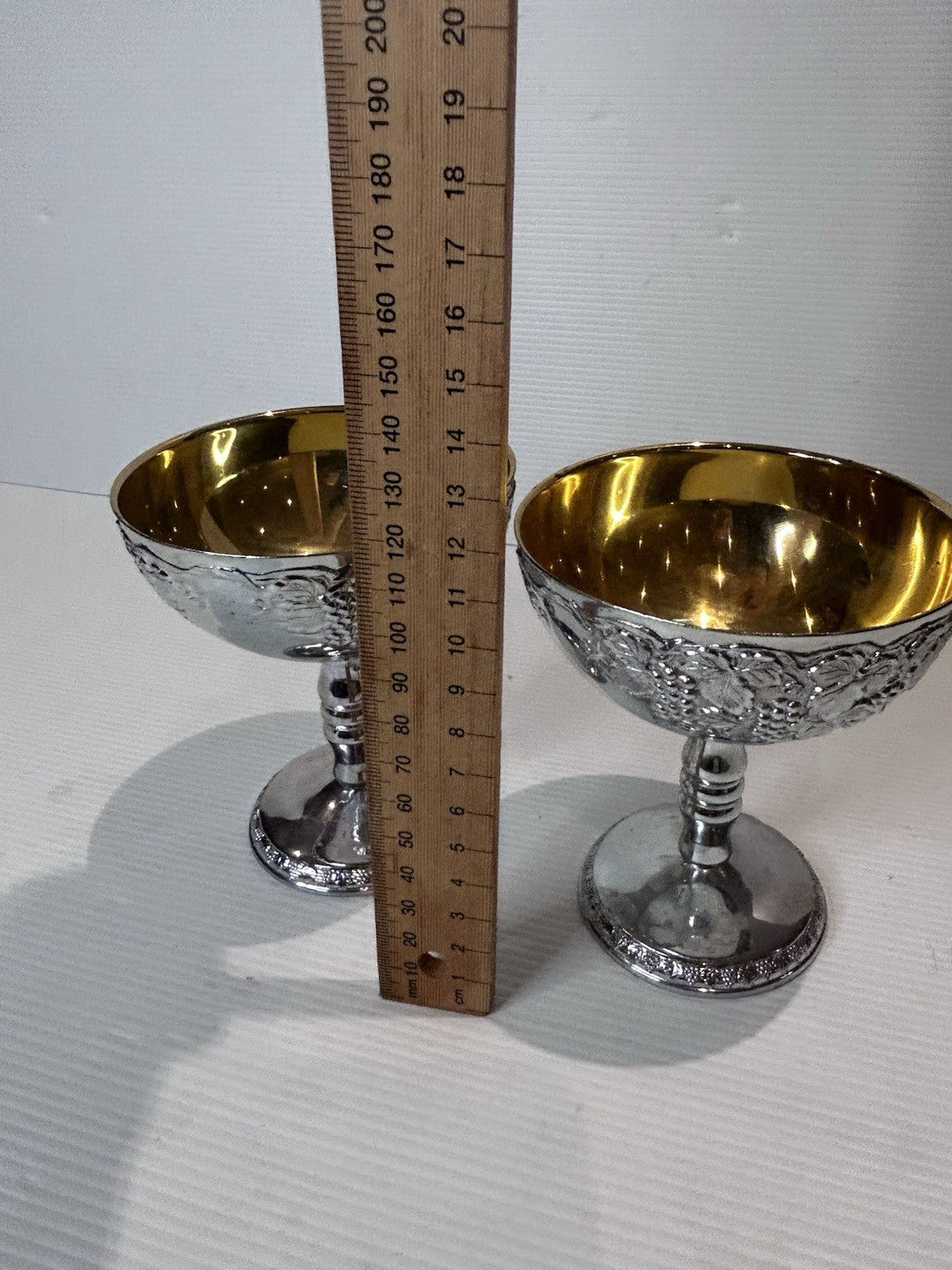 Vintage Silver-Plated Goblets with Gold Wash Interior – Made in Japan (Pair)