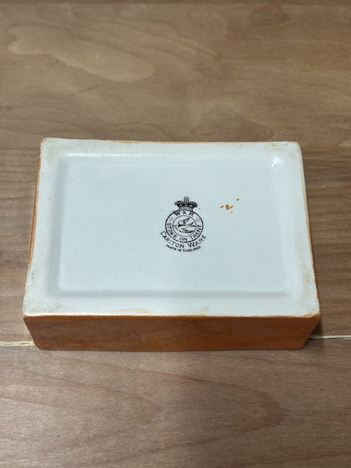 Early Carlton Ware W & R Rectangular Dish 1920s Orange Lustre England 12 × 8 cm