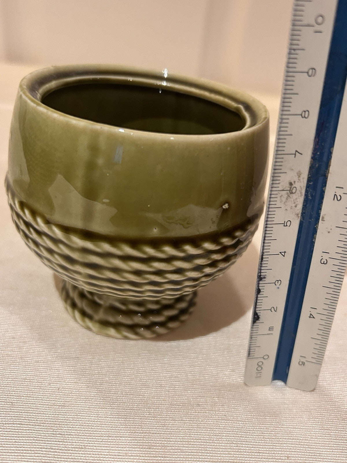 Vintage Japan Olive Green Rope Pattern Teapot & Sugar Bowl Pottery Set