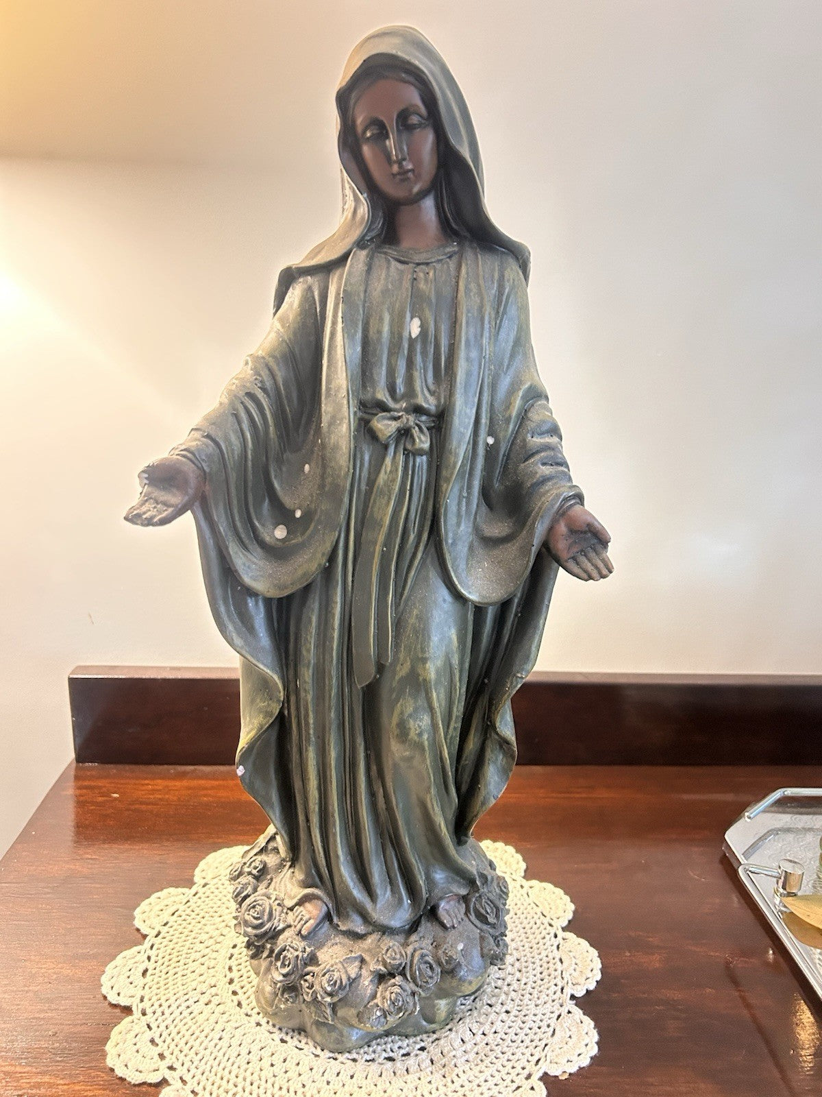 Vintage 1950s Virgin Mary Chalkware Statue Madonna 41cm Religious Figurine