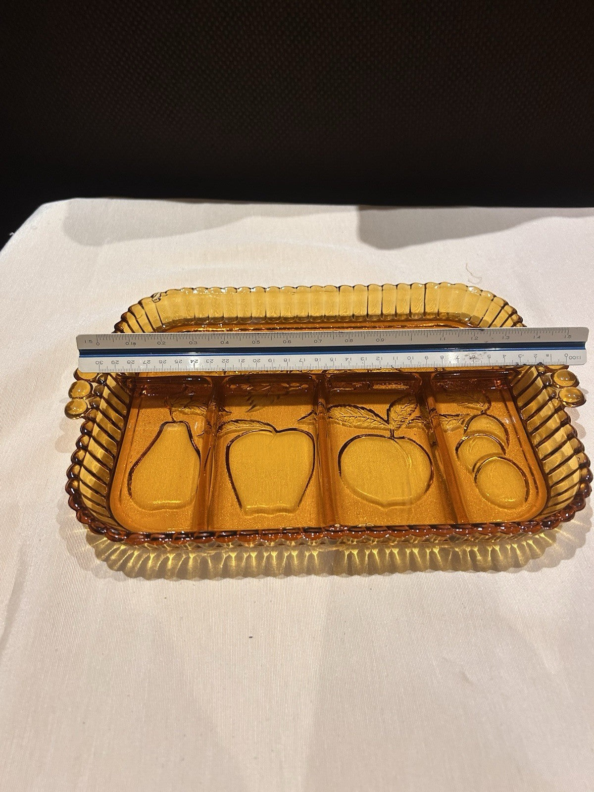 Indiana Glass Fruits Amber Glass Divided Platter Relish Tray Vintage