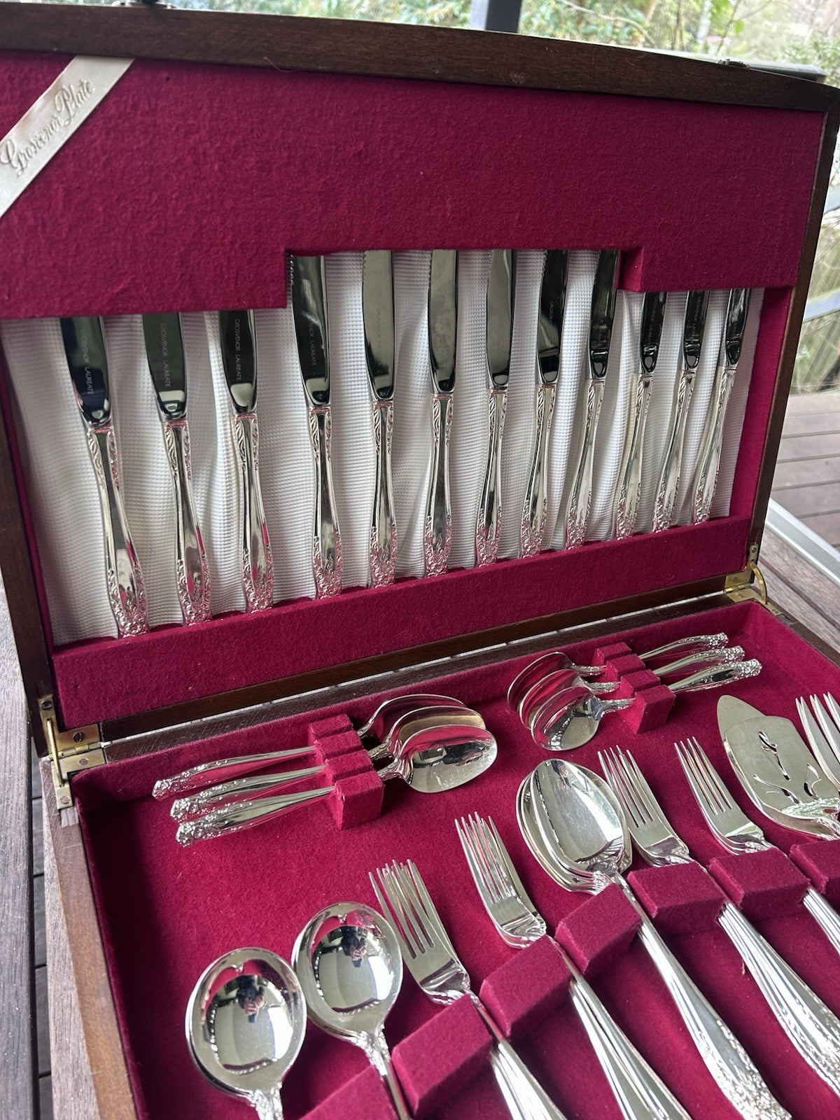Grosvenor Laureate Silver Plated Cutlery Set for 6 + Serving Pieces 1960s Vintag