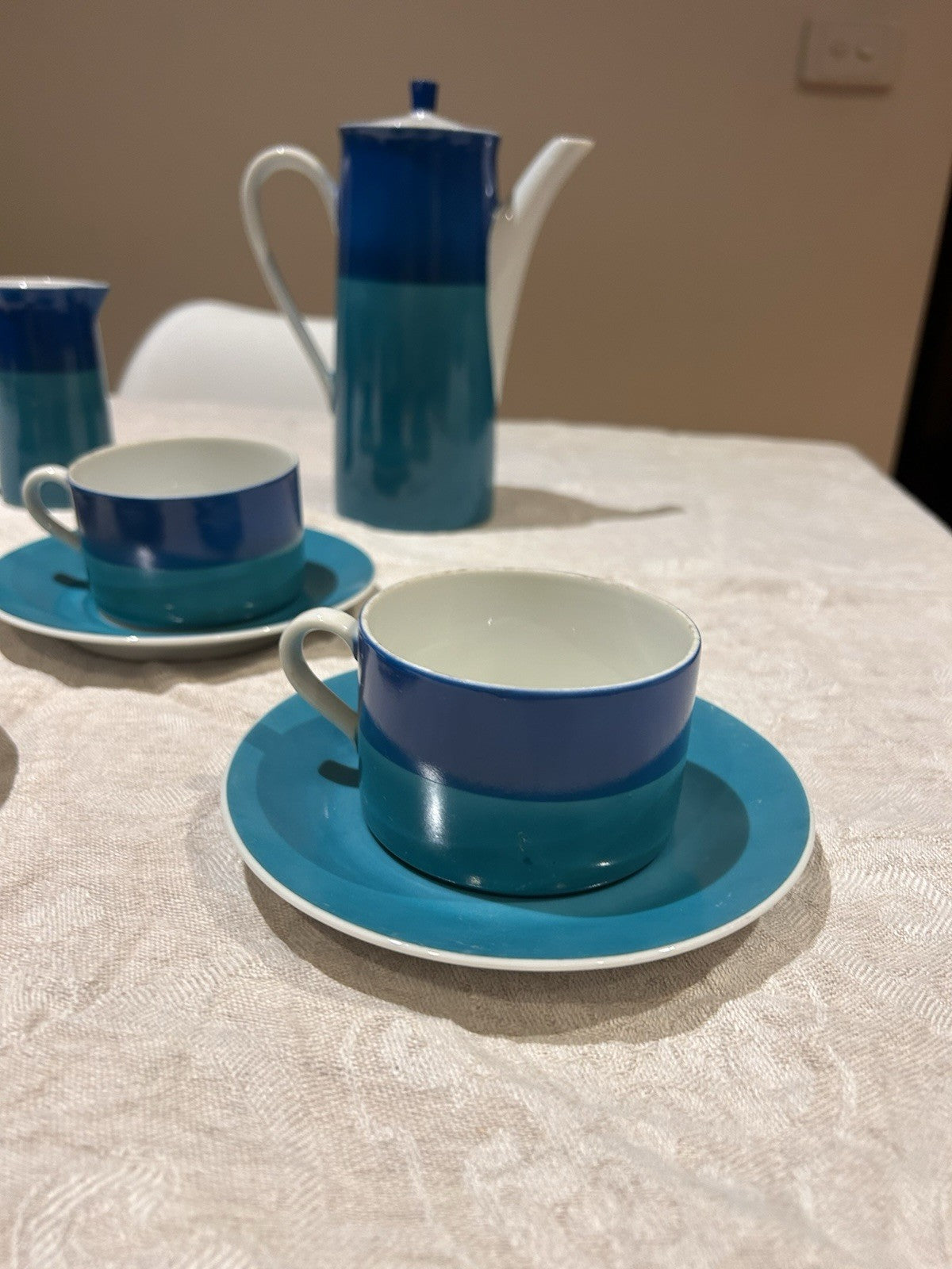 Mid-Century Japanese Coffee Set – Nagoya China – Blue Ombre – 1950s–60s