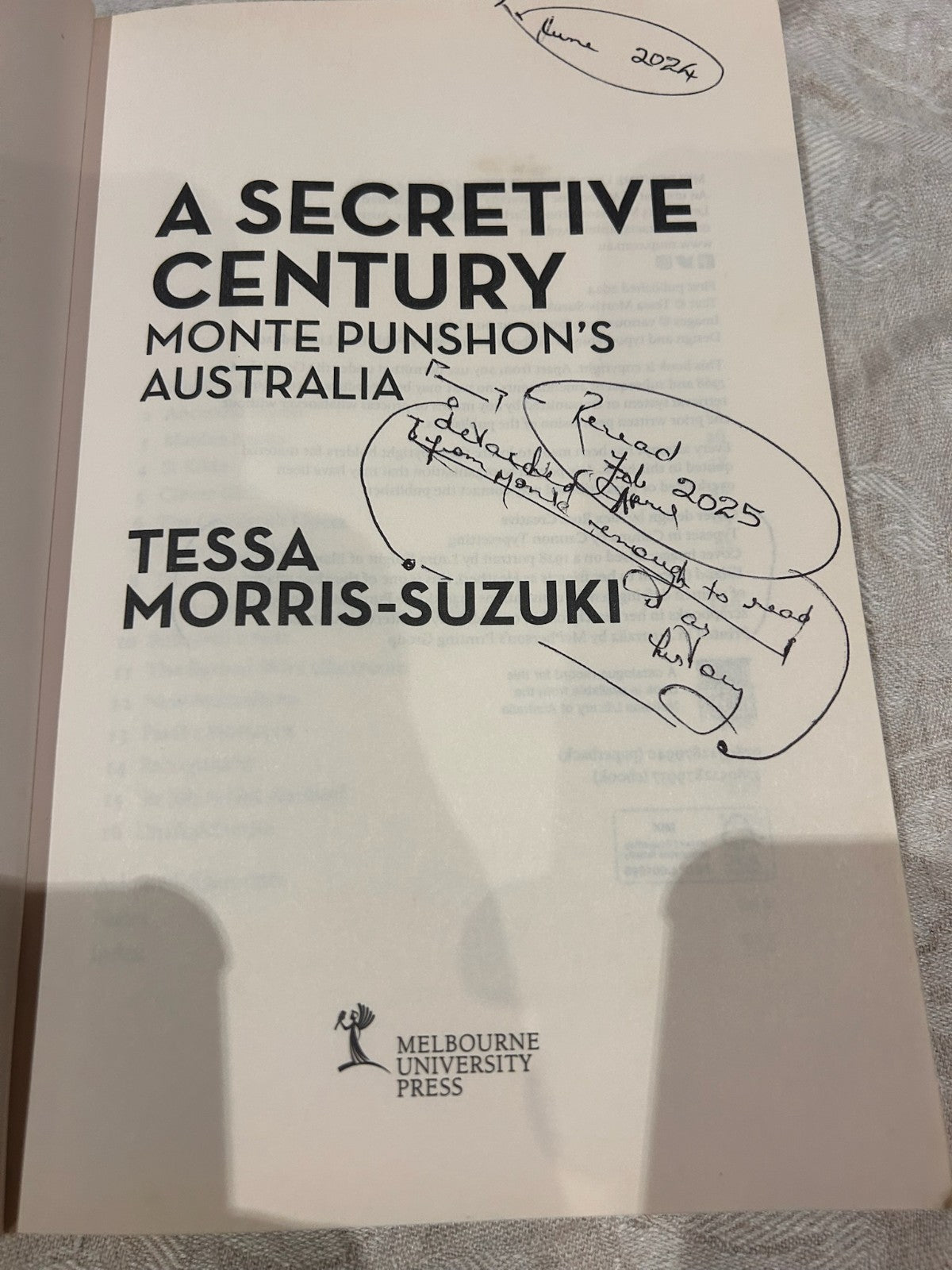 A Secretive Century - Signed Tessa Morris-Suzuki | MUP 2024 | First Edition