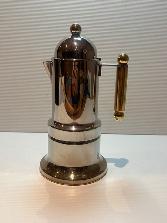 Vigano Tre Zini TZ 4 Italian Espresso Maker 18/10 Inox Gold Handle 4 Cup