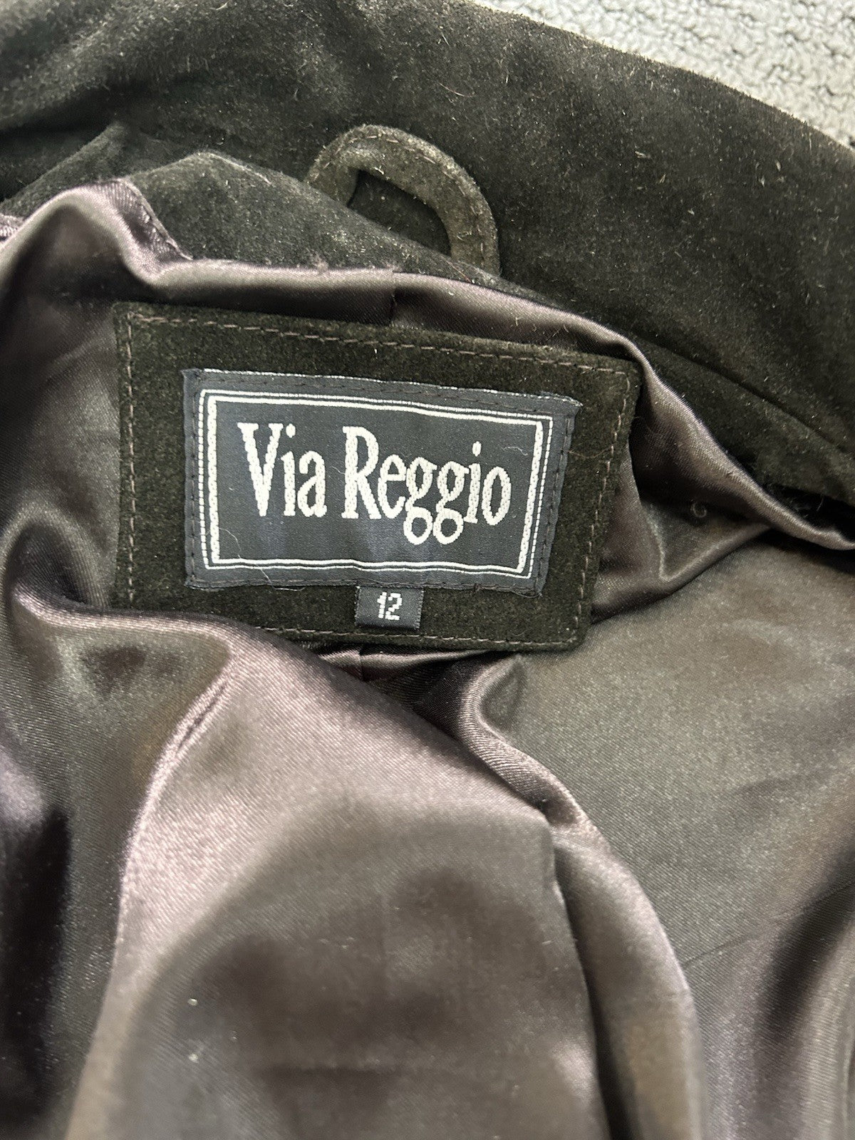 Via Reggio Genuine Leather Jacket Womens Size 12 Dark Brown YKK Zips EUC