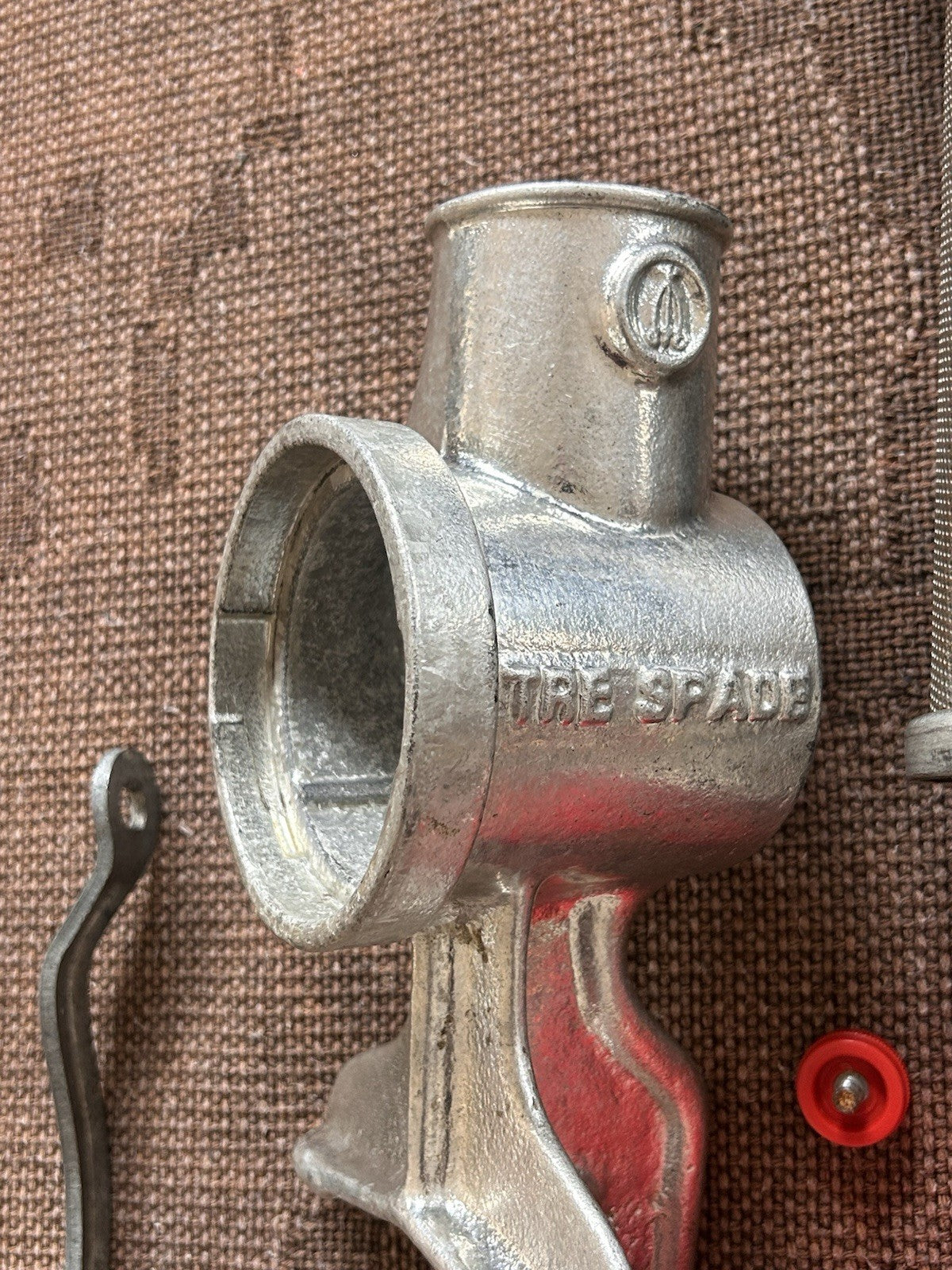 Tre Spade Hand Crank Food Mill Grinder w/ 2 Funnels Vintage Kitchen Italy