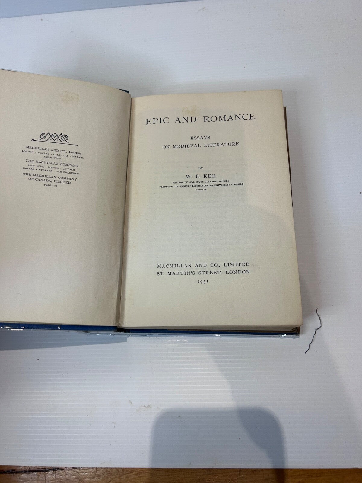 Epic and Romance W.P. Ker 1931 HC DJ Macmillan Medieval Literature Essays
