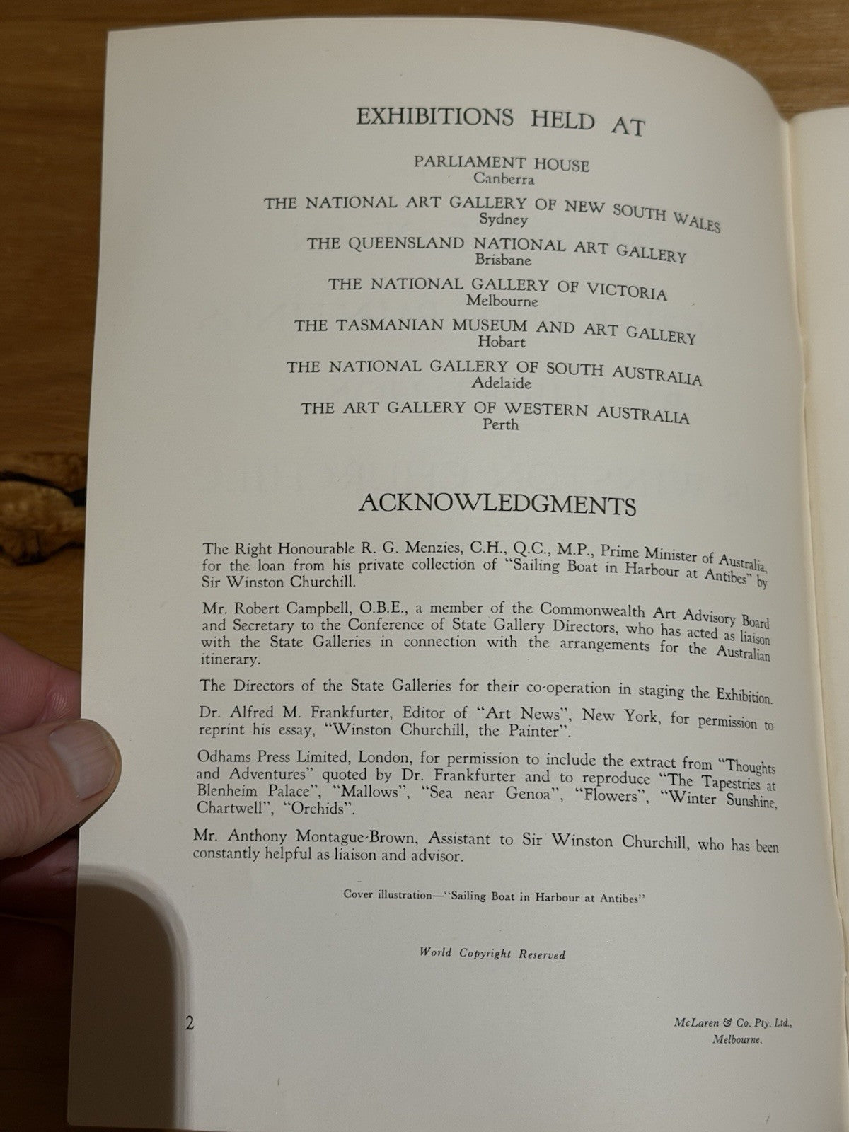 Winston Churchill The Painter 1958 Exhibition Catalogue Menzies Foreword HC