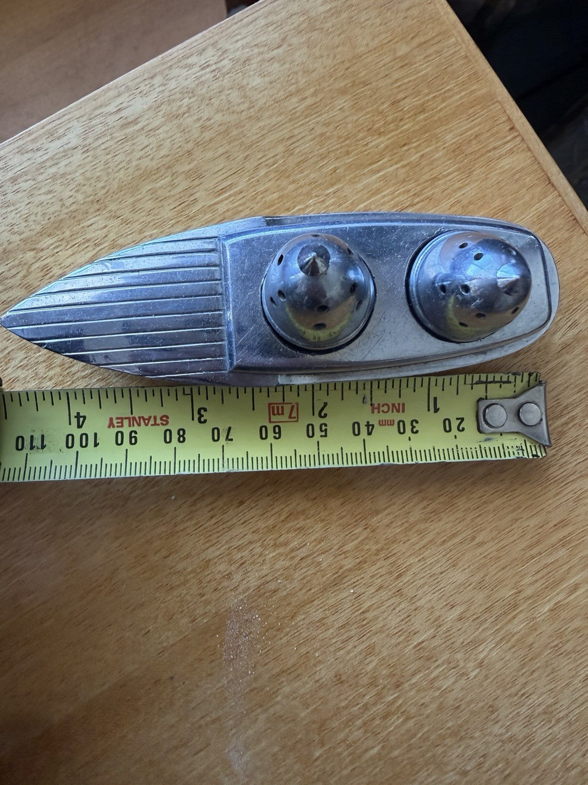 Vintage Art Deco Speedboat Salt Pepper Shakers Glass Chrome Cruet Set