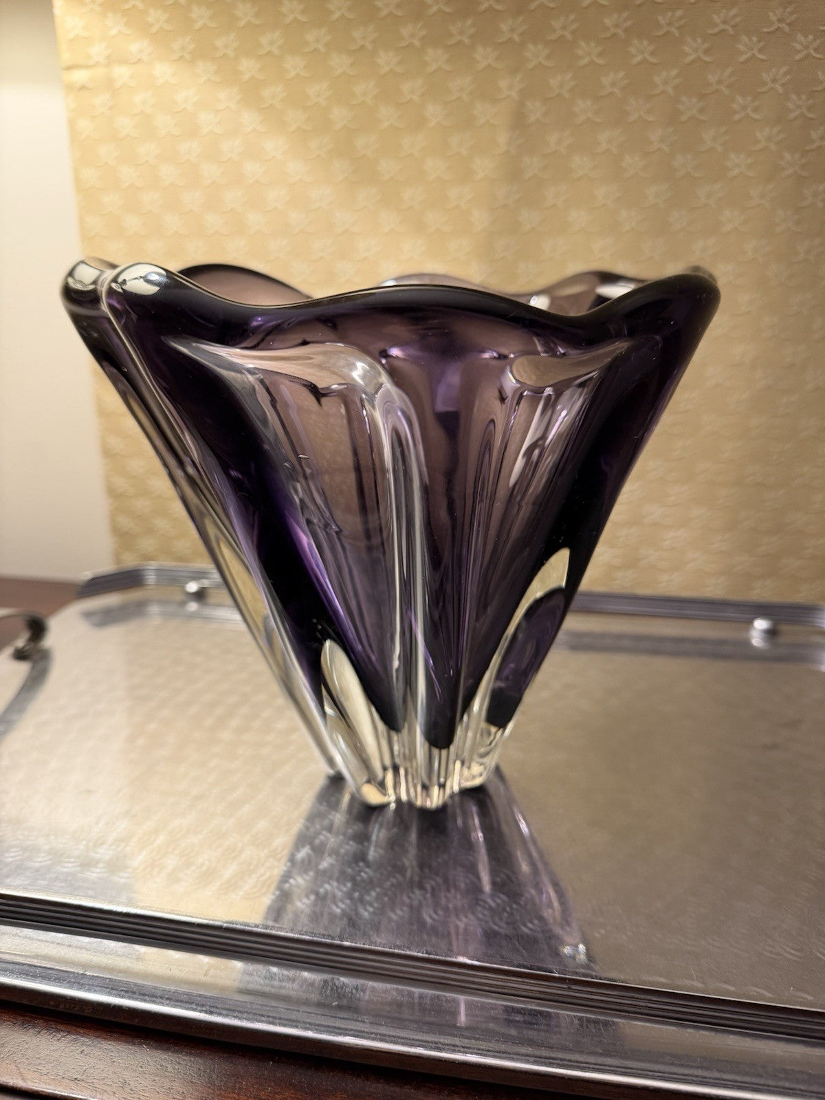 Attributed Josef Hospodka Chribska Amethyst Czech Art Glass Vase 21cm