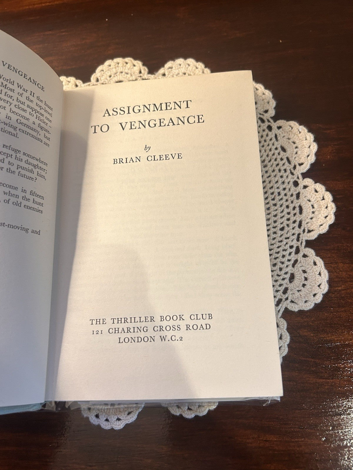 Assignment to Vengeance Brian Cleeve 1962 Thriller Book Club HC DJ Spy Thriller