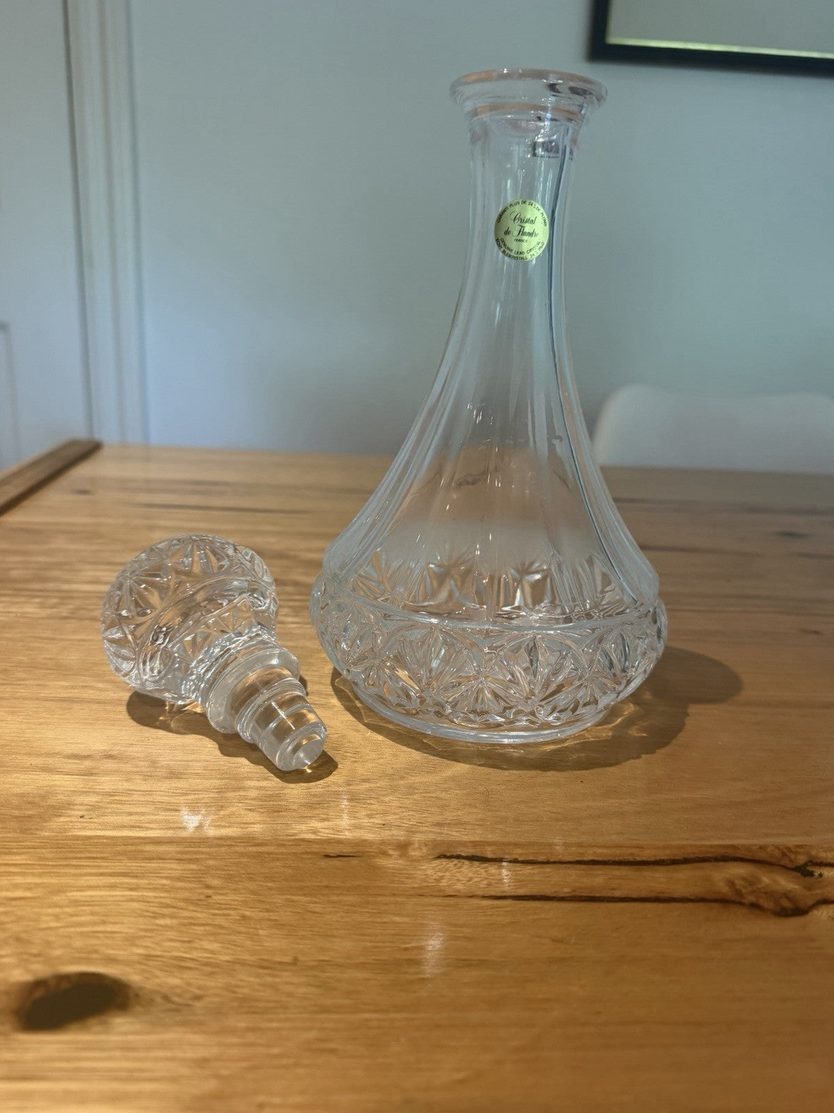 Cristal de Flandre France 24% Lead Crystal Decanter Stopper Vintage 27cm