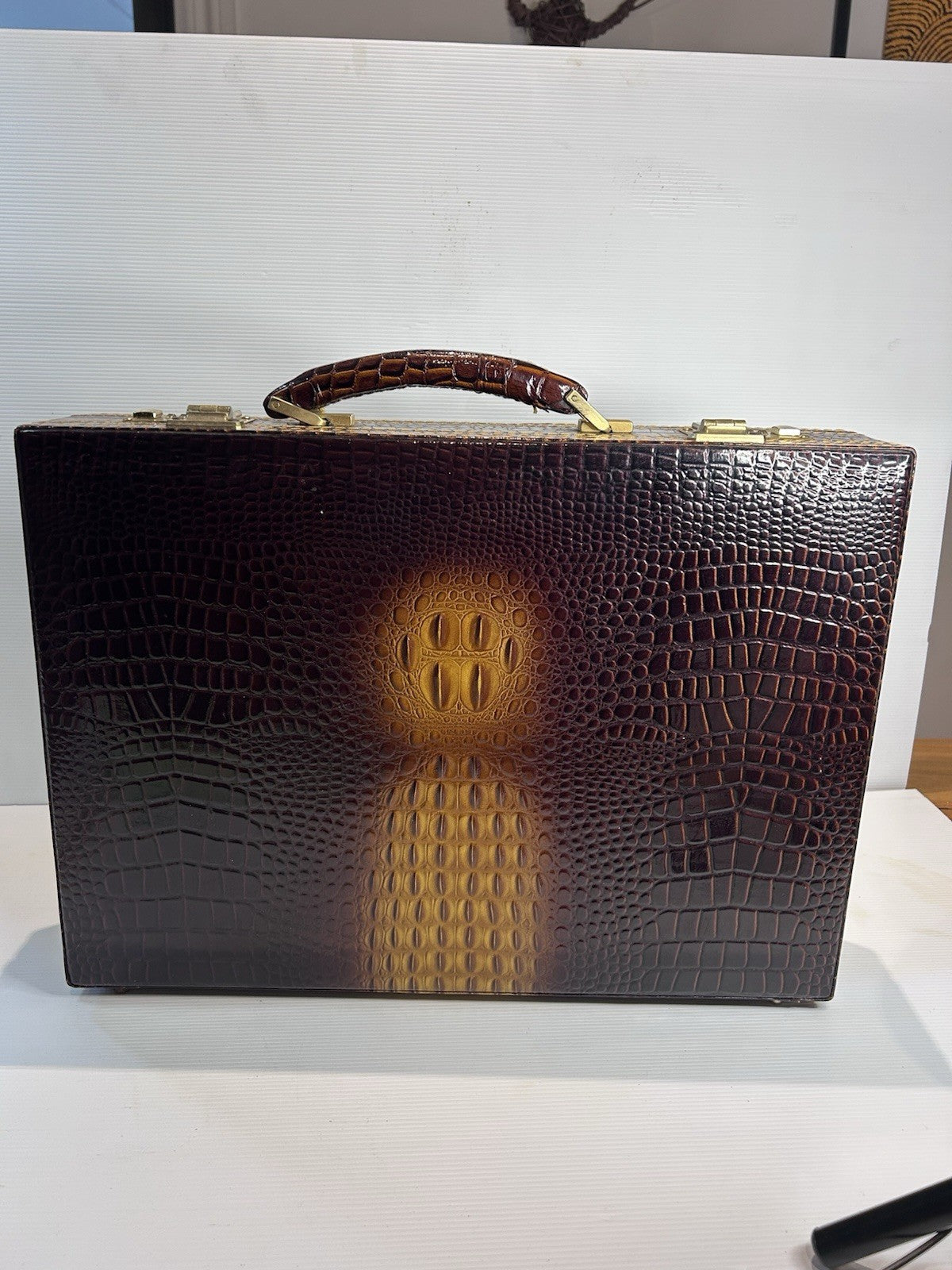 Vintage Faux Croc Leather Briefcase with Combo Lock – Retro Executive Case