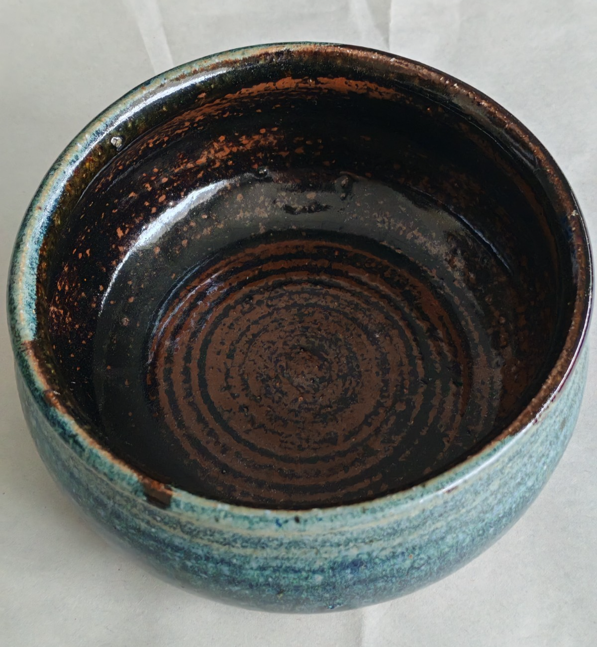 Vintage Studio Pottery Bowl – Blue Green Crystalline Glaze – Signed Base