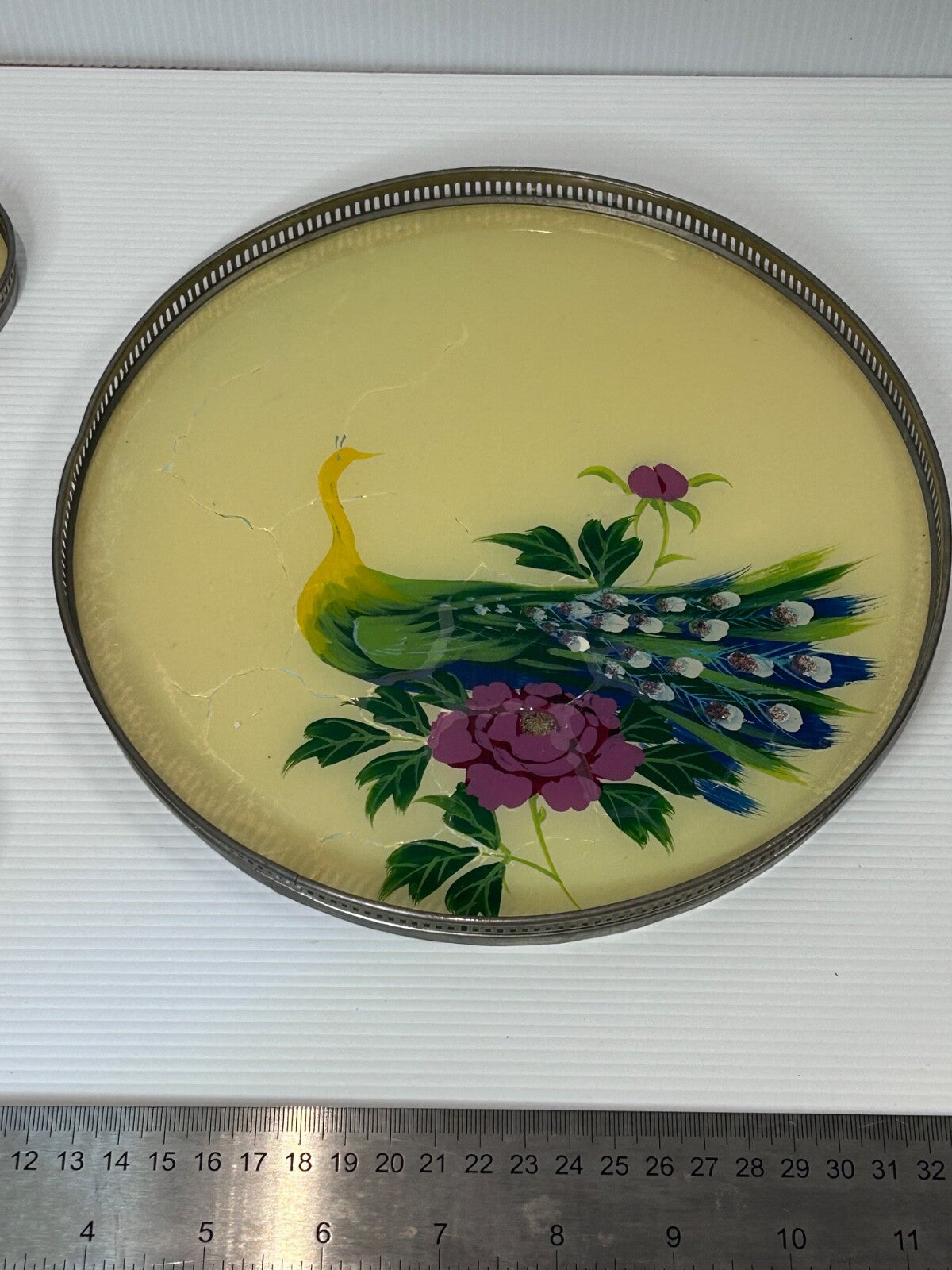 Vintage 1950s Hand-Painted Peacock Tray & 6 Coasters – Made in Japan