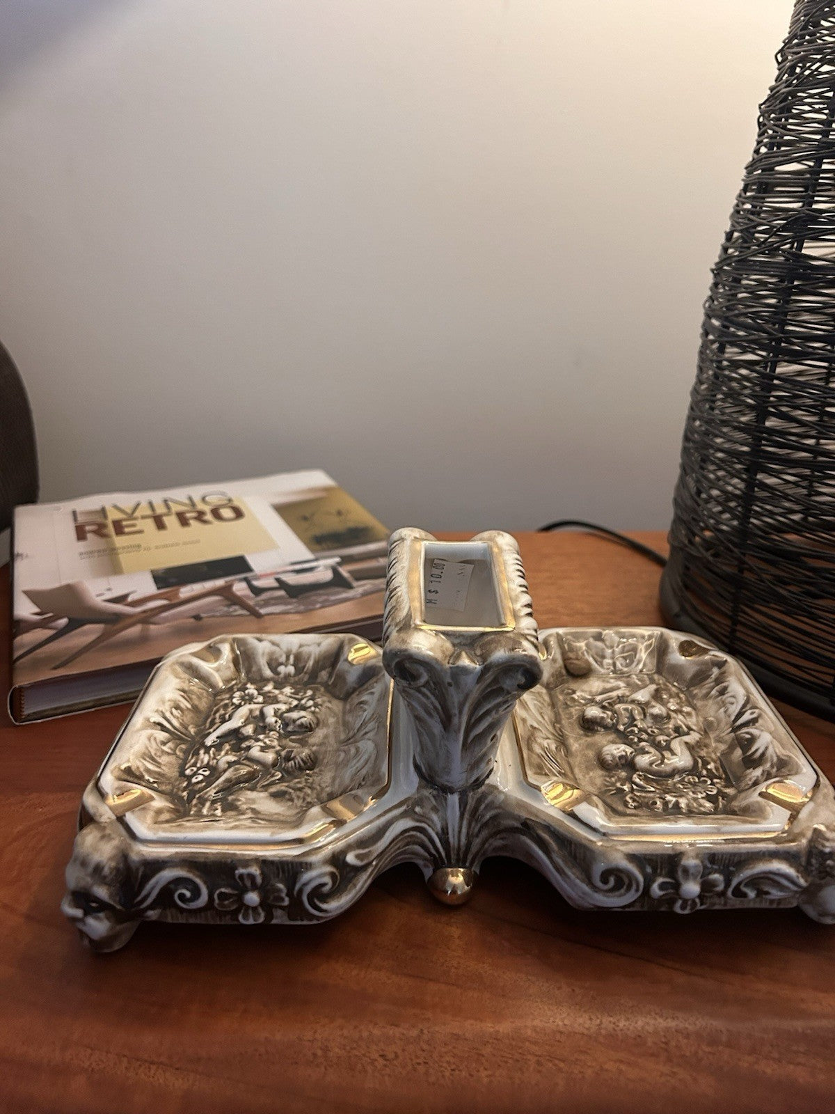 R Capodimonte Large Porcelain Smoking Desk Set Cherubs Italy c1950s