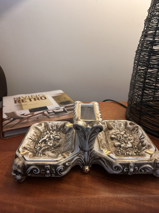 R Capodimonte Large Porcelain Smoking Desk Set Cherubs Italy c1950s