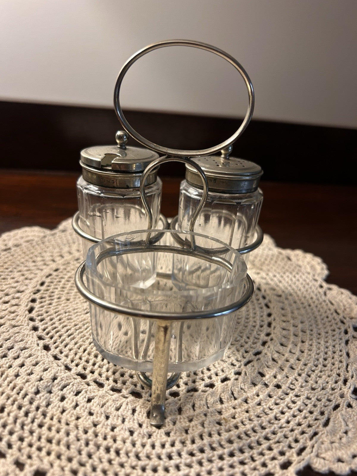 Vintage EPNS & Glass Cruet Set Made in England – Mustard, Pepper & Salt Trio