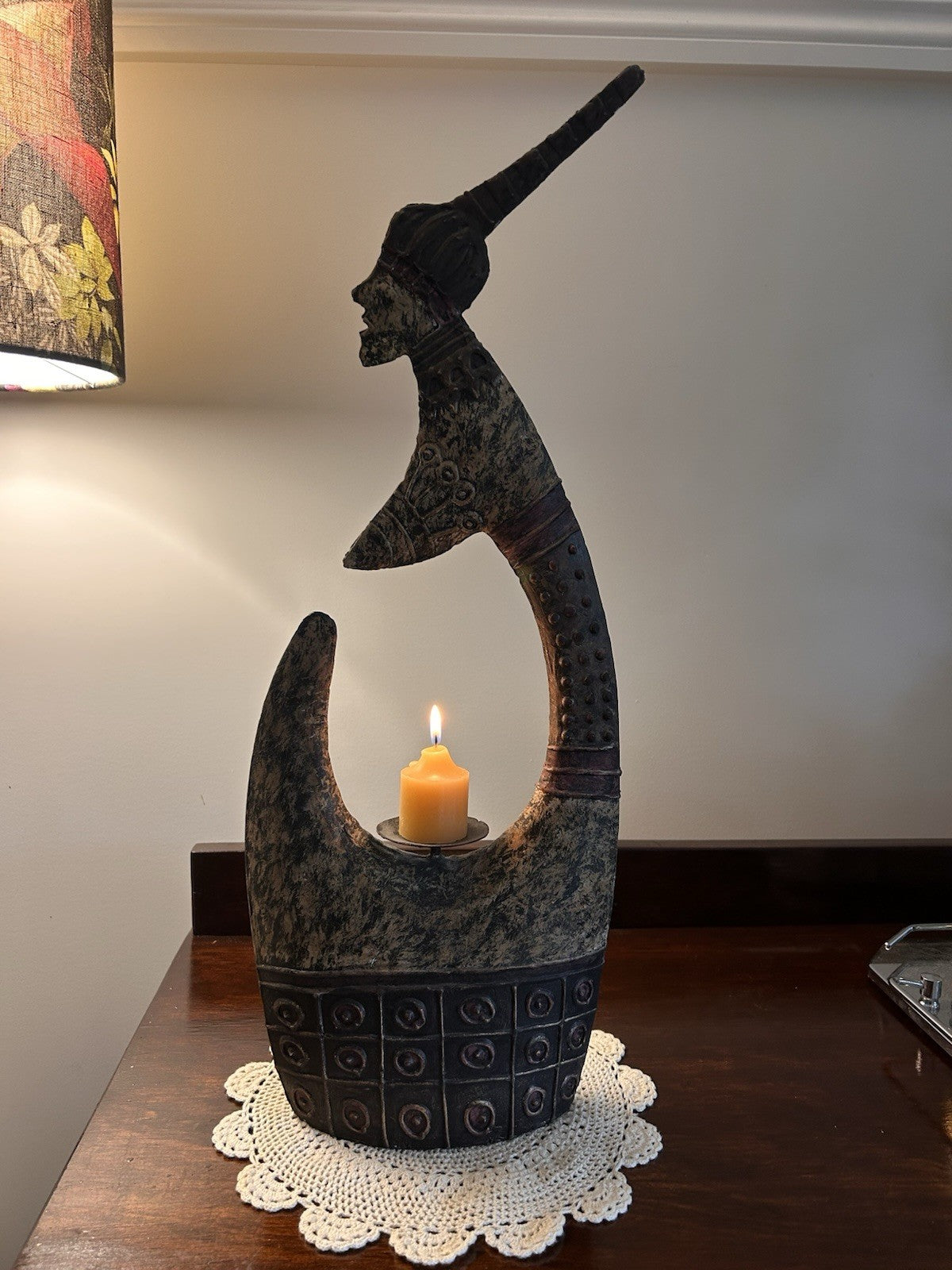 Large 53cm Metal African Tribal Style Candle Holder Sculpture – Decor