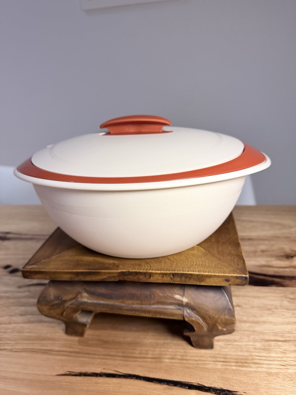 Vintage Tupperware 4948A-2 Serving Bowl w Lid Orange Cream Retro MCM