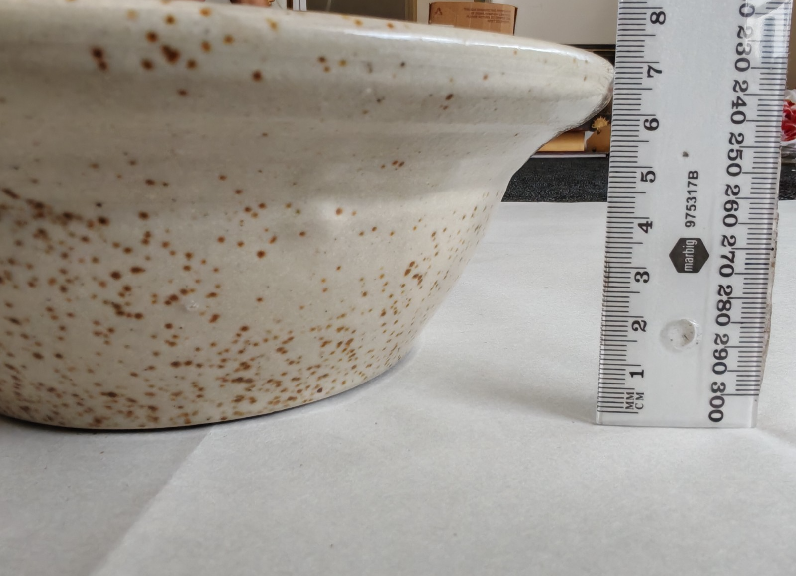 Vintage Studio Pottery Bowl with Leaf & Vine Relief | Speckled Stoneware| c.1970