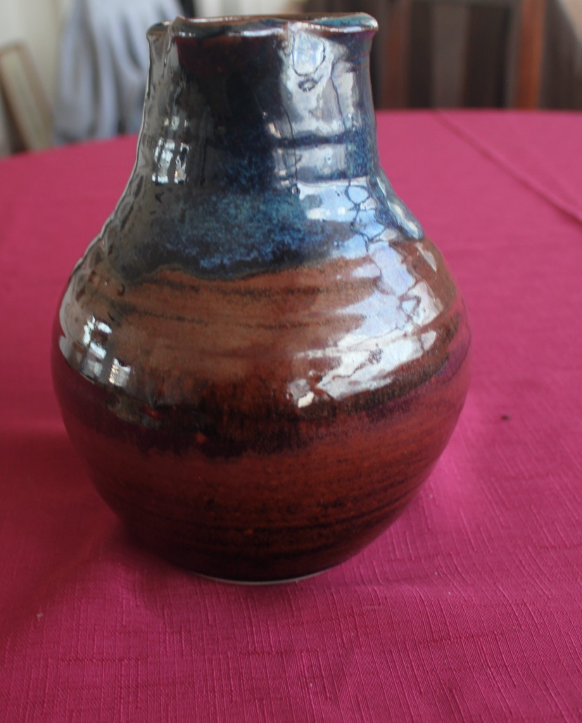 Vintage Studio Pottery Jug / Pitcher – Blue & Iron Brown Glaze – Signed Base