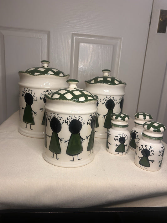 Kerry Alderuccio Hand Painted Canister Set – 6pc Ceramic Kitchen Storage 