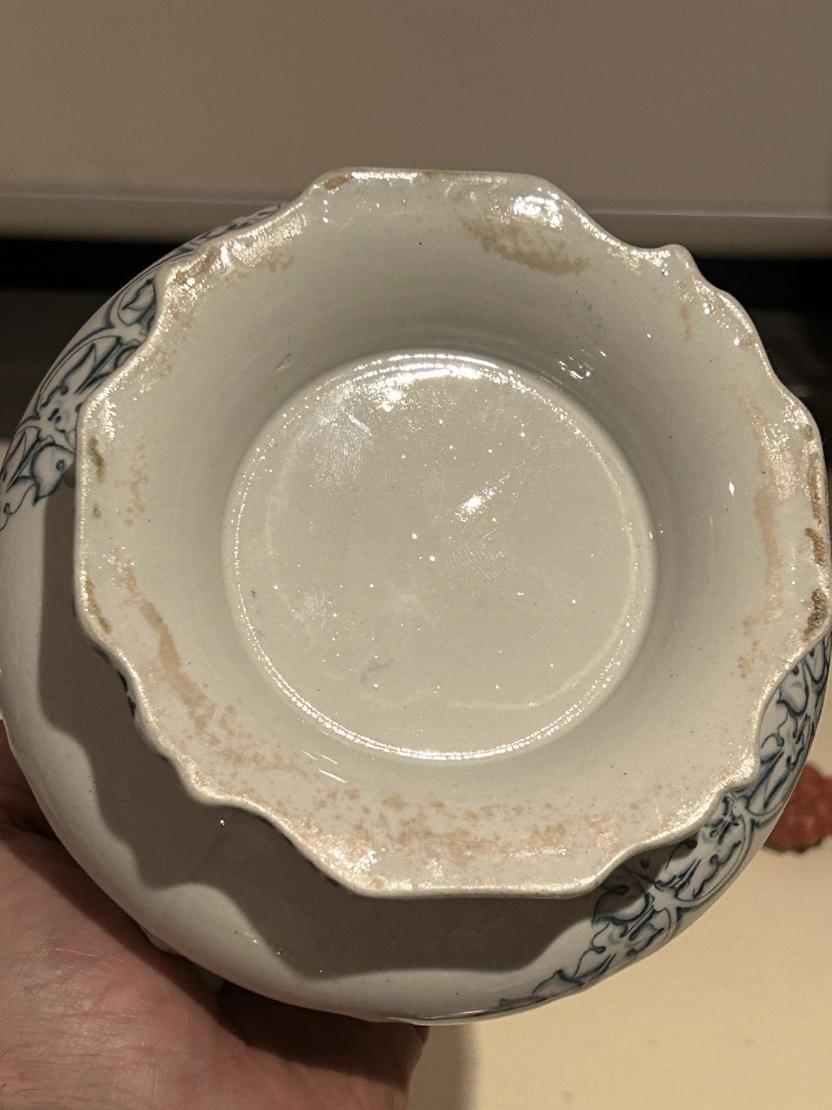 Antique French Blue & White Faience Sugar Bowl w Lid c1900 Ironstone 