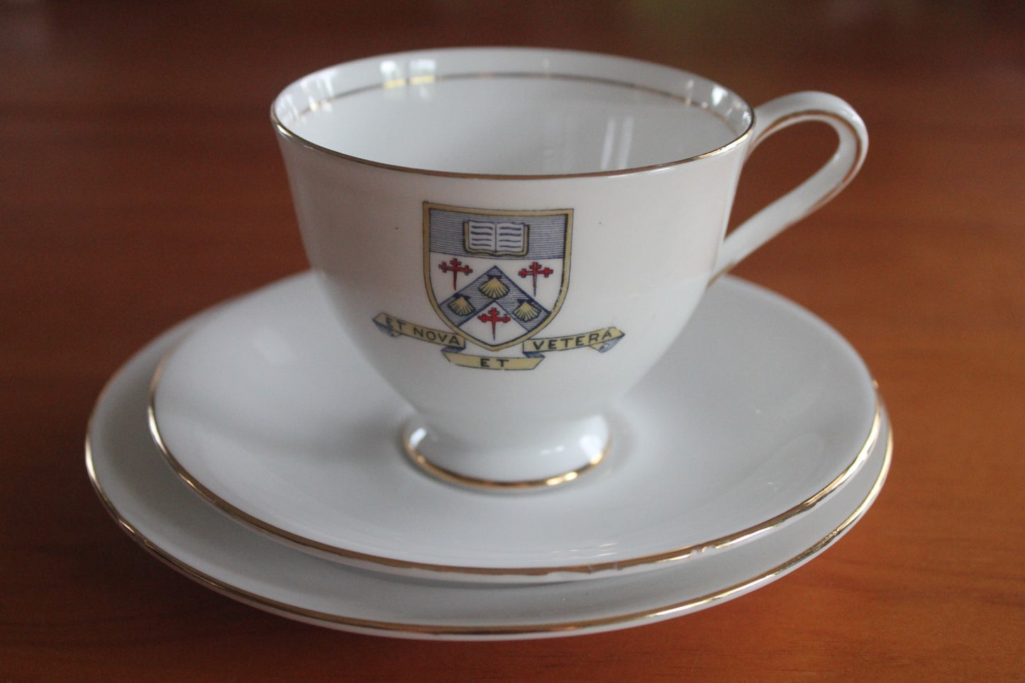 Royal Standard Bone China Academic Crest Trio Et Nova Et Vetera c1950s