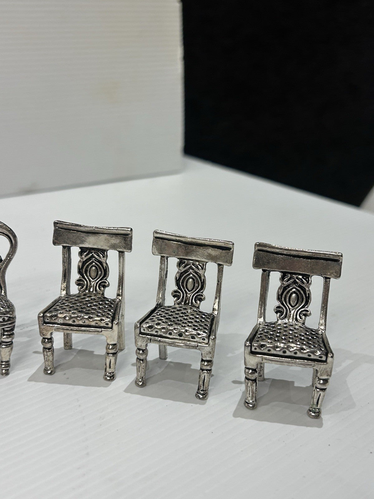 Miniature Pewter Chairs Set of 15 Vintage Dollhouse Furniture China Made