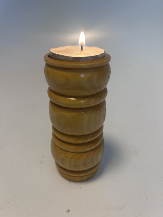Vintage Hand-Turned Wooden Tealight Candle Holders – Pair Rustic Timber
