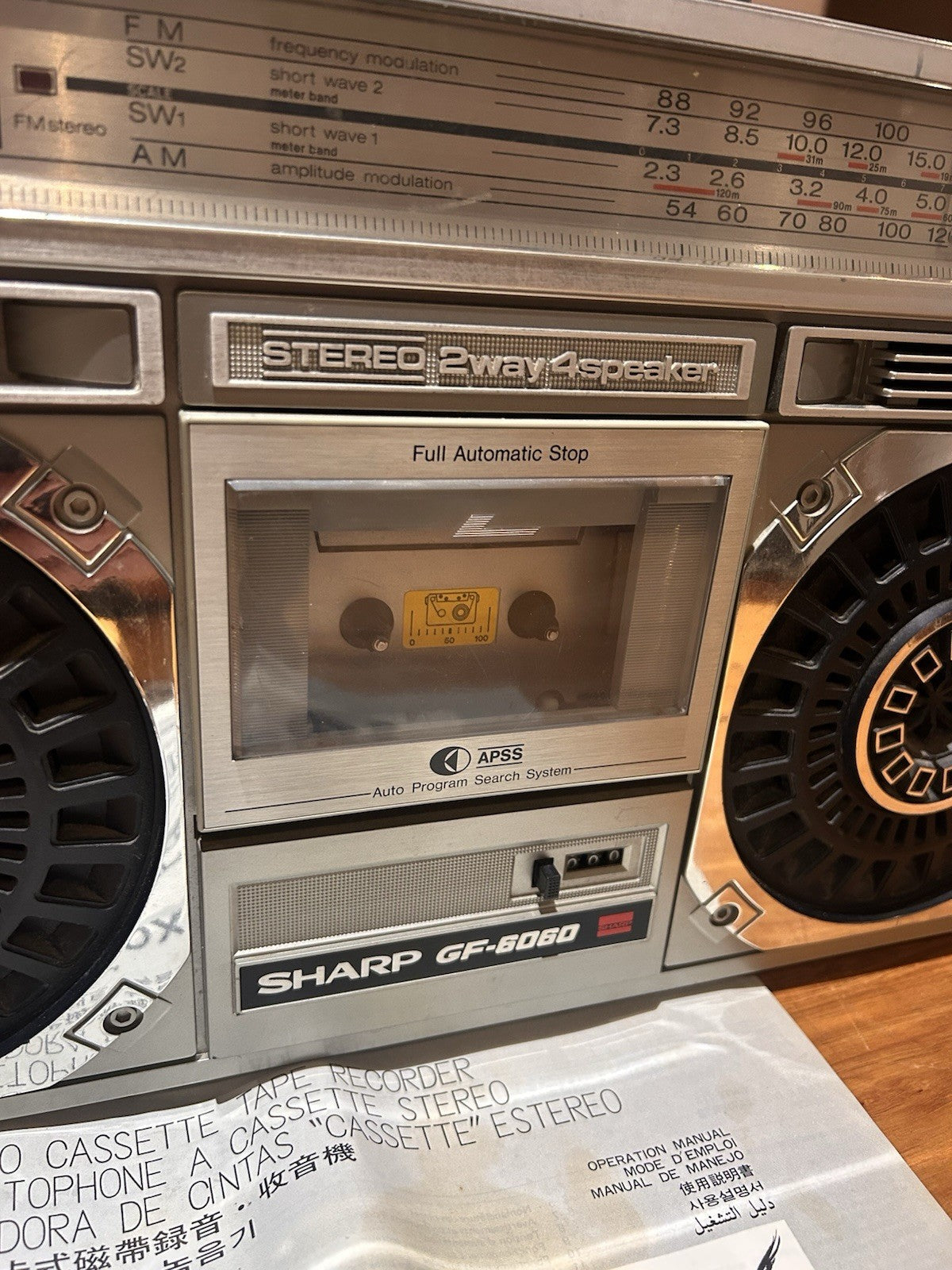 Vintage Sharp GF-6060 Boombox Radio And  Manual - Works, Tape Deck Needs Belts