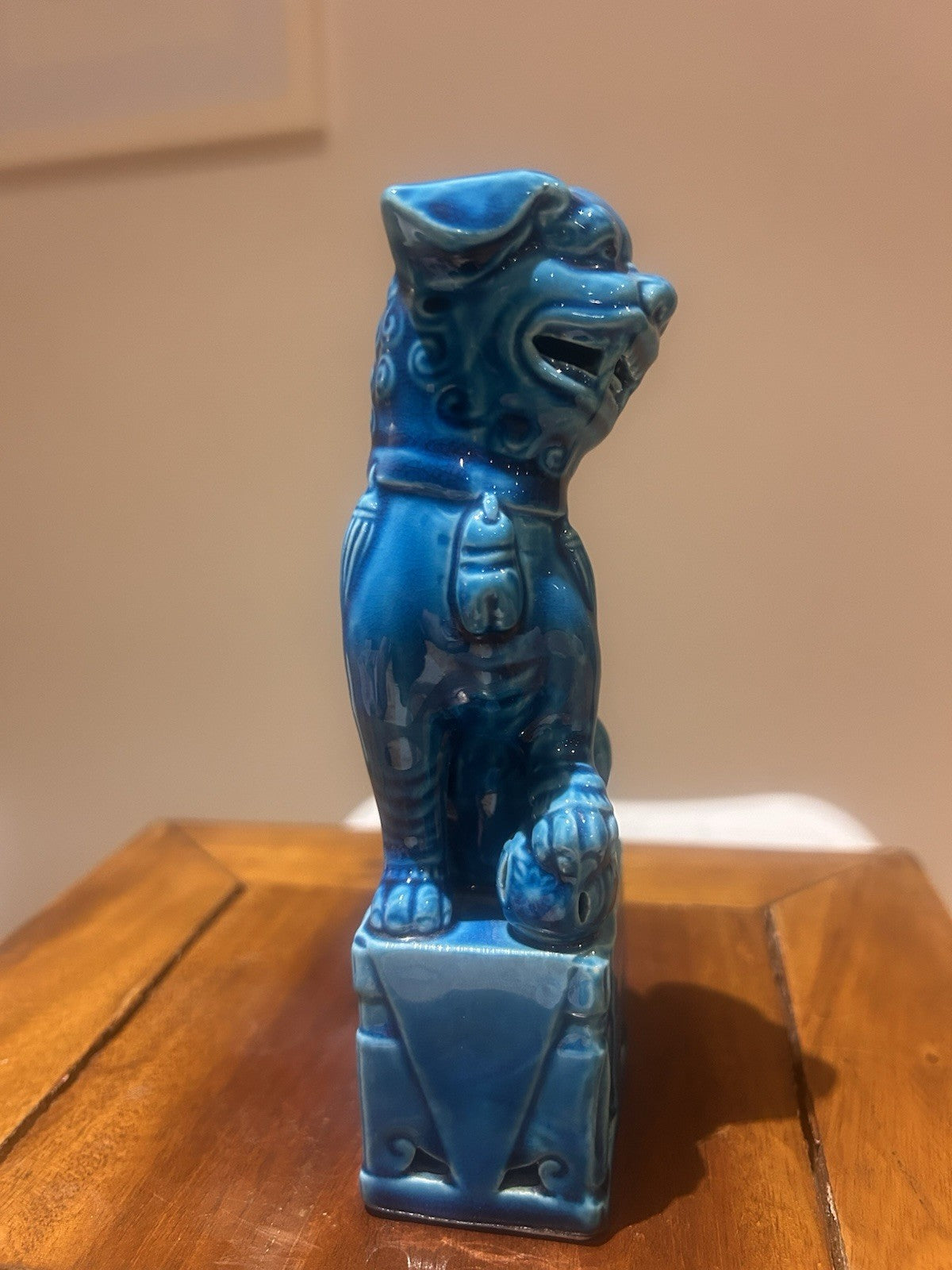 Vintage Chinese Foo Dog Premium Blue Glaze Guardian Lion Figurine 