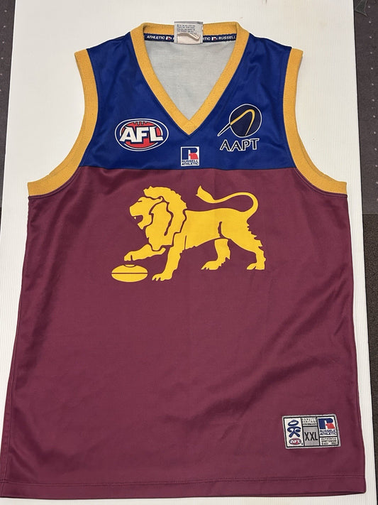 Vintage Brisbane Lions AFL Guernsey XXL Russell Athletic AAPT Early 2000s