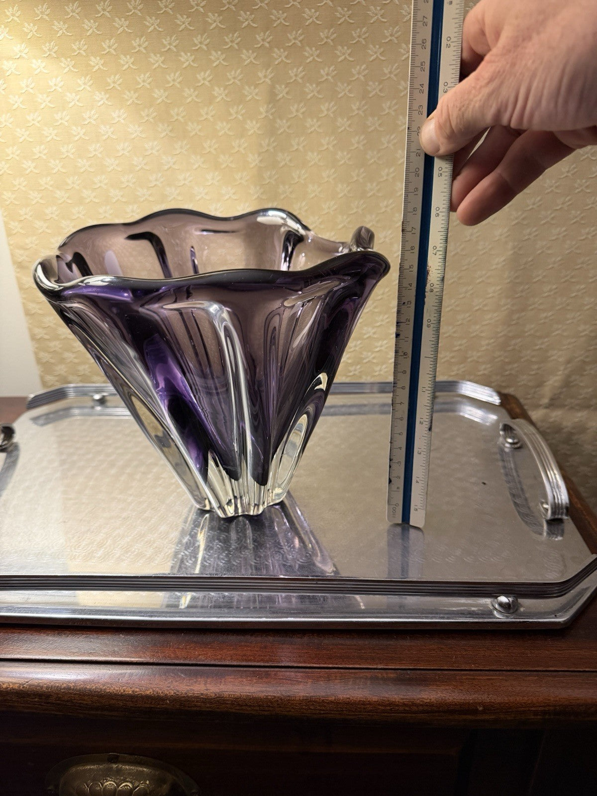 Attributed Josef Hospodka Chribska Amethyst Czech Art Glass Vase 21cm