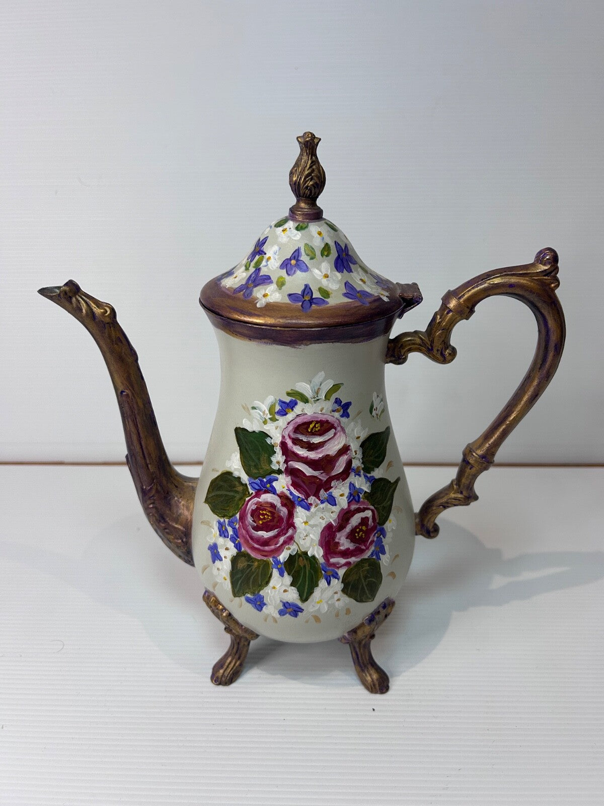 Antique Silver Plated Tea Set Refurbished Hand Painted by Beverley Shearer 2007