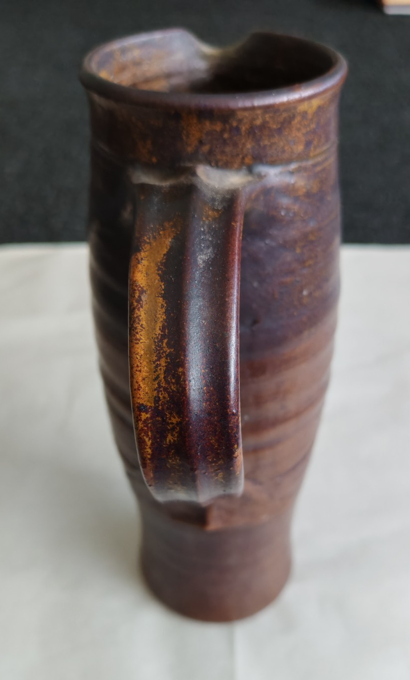 Vintage Studio Pottery Tall Jug - Brown Glaze - Hand Thrown