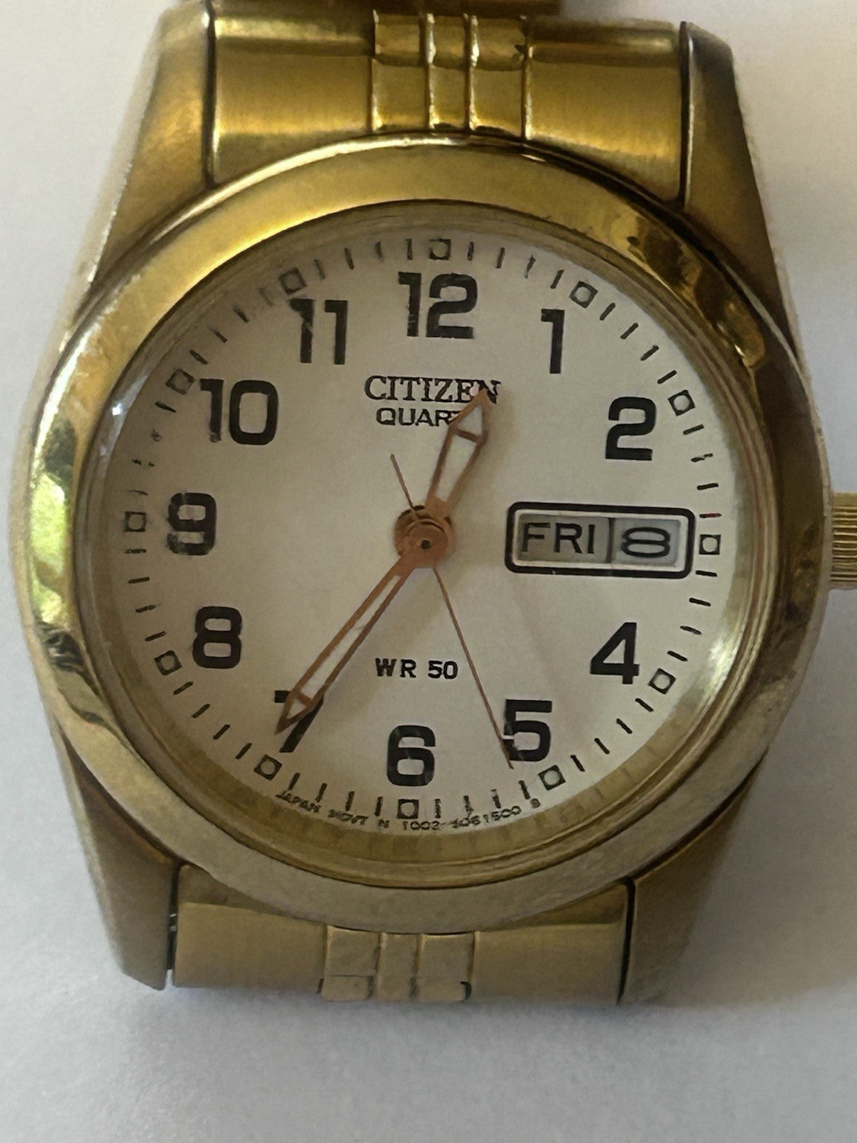 Citizen Quartz WR50 Gold Tone Women’s Watch Day Date New Battery Japan