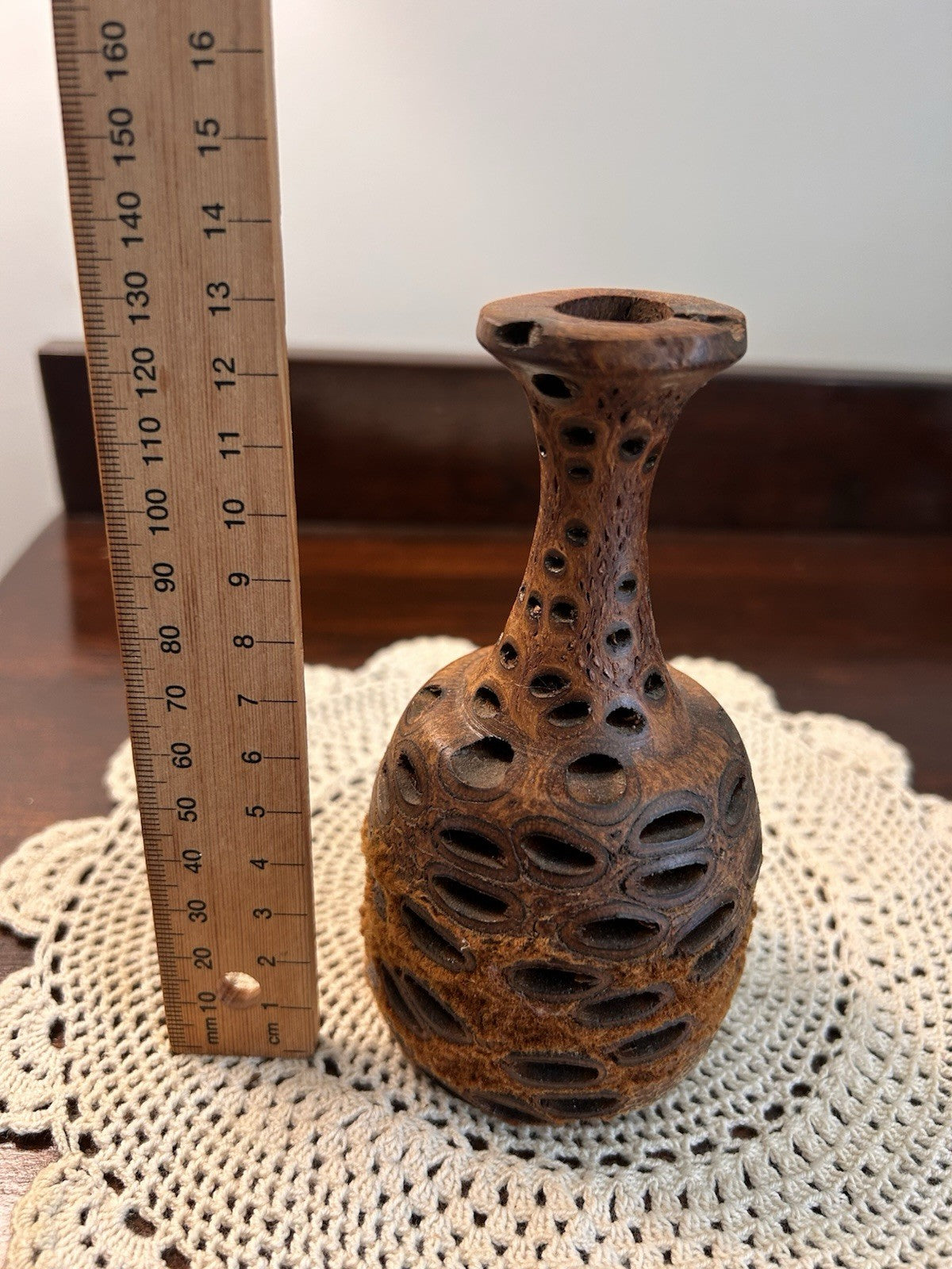 Australian Banksia Pod Wooden Vase Hand-Turned Carved 13cm Native Timber