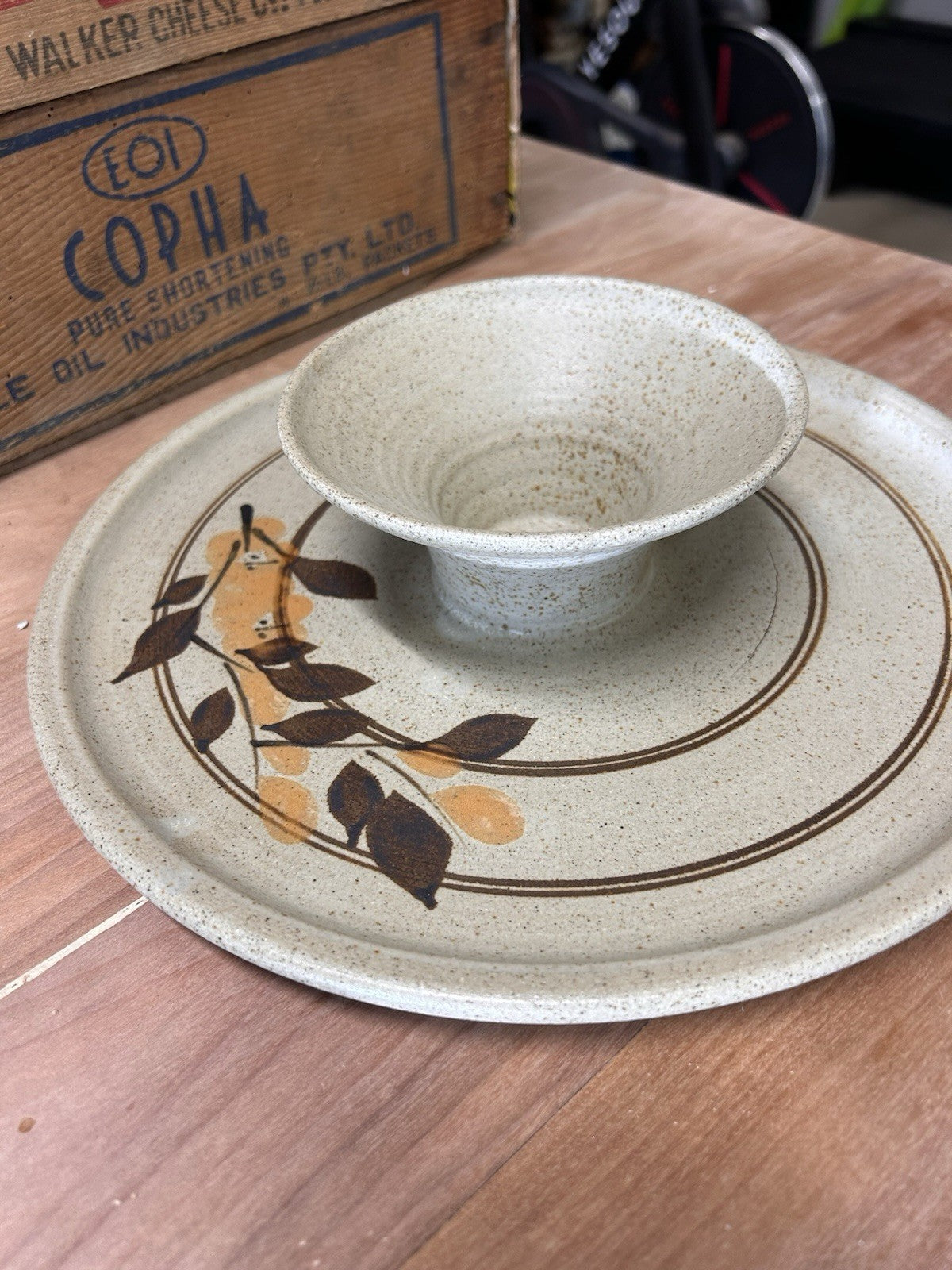 Handcrafted Australian Pottery Chip & Dip Plate Yarra Glen 27cm Vintage